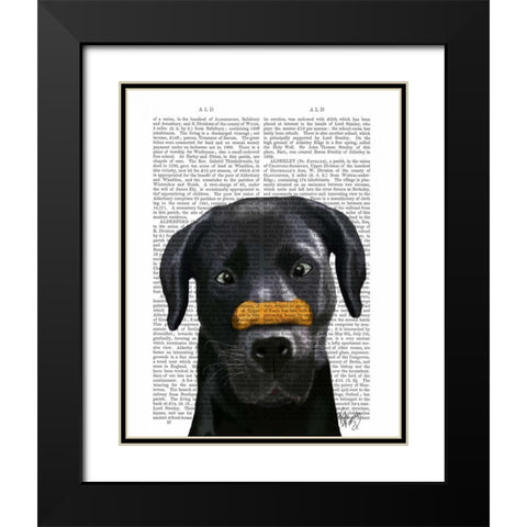 Black Labrador With Bone on Nose Black Modern Wood Framed Art Print with Double Matting by Fab Funky