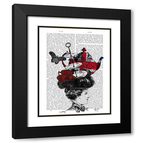 British Afternoon Tea Hat Black Modern Wood Framed Art Print with Double Matting by Fab Funky