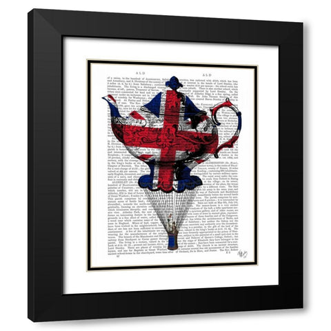 Union Jack Flying Teapot Black Modern Wood Framed Art Print with Double Matting by Fab Funky