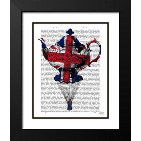 Union Jack Flying Teapot Black Modern Wood Framed Art Print with Double Matting by Fab Funky