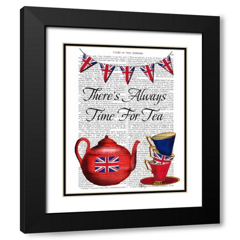 Time For Tea Black Modern Wood Framed Art Print with Double Matting by Fab Funky