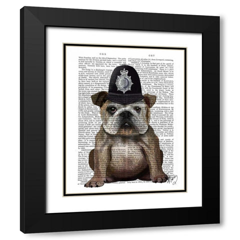 Bulldog Policeman Black Modern Wood Framed Art Print with Double Matting by Fab Funky