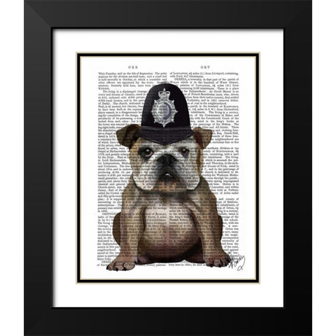 Bulldog Policeman Black Modern Wood Framed Art Print with Double Matting by Fab Funky