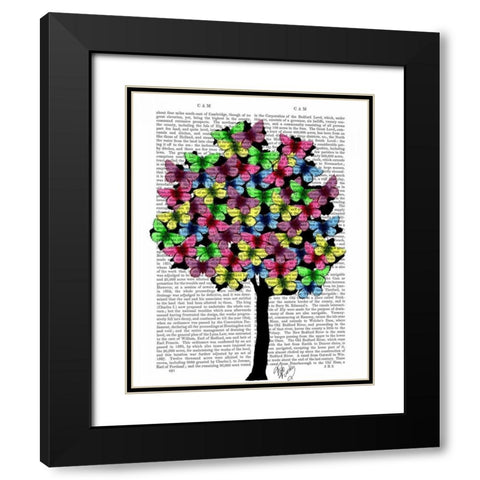 Butterfly Tree Black Modern Wood Framed Art Print with Double Matting by Fab Funky