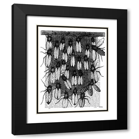 Bee and Honeycomb Print Black Modern Wood Framed Art Print with Double Matting by Fab Funky