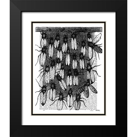 Bee and Honeycomb Print Black Modern Wood Framed Art Print with Double Matting by Fab Funky