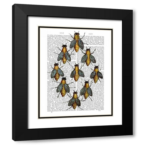 Medieval Bees Black Modern Wood Framed Art Print with Double Matting by Fab Funky
