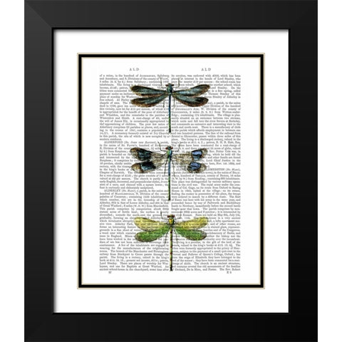Dragonflies Print 2 Black Modern Wood Framed Art Print with Double Matting by Fab Funky
