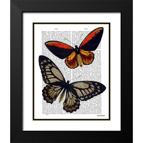 Butterflies 2 Black Modern Wood Framed Art Print with Double Matting by Fab Funky