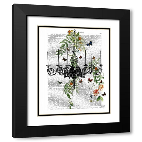 Chandelier With Vines and Butterflies Black Modern Wood Framed Art Print with Double Matting by Fab Funky
