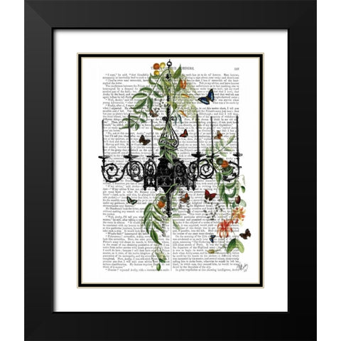 Chandelier With Vines and Butterflies Black Modern Wood Framed Art Print with Double Matting by Fab Funky