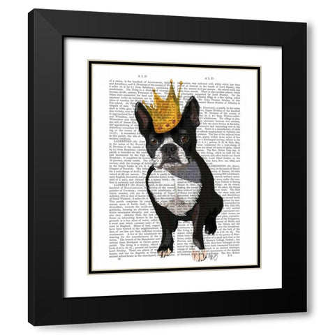 Boston Terrier And Crown Black Modern Wood Framed Art Print with Double Matting by Fab Funky