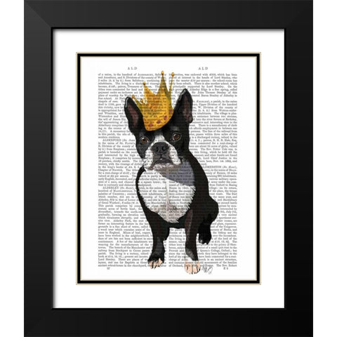 Boston Terrier And Crown Black Modern Wood Framed Art Print with Double Matting by Fab Funky