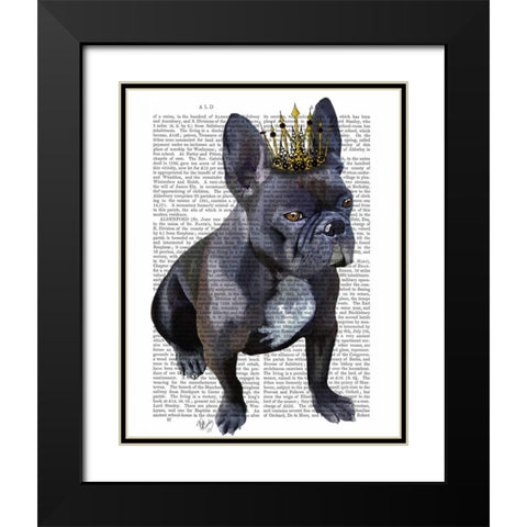 French Bulldog King Black Modern Wood Framed Art Print with Double Matting by Fab Funky