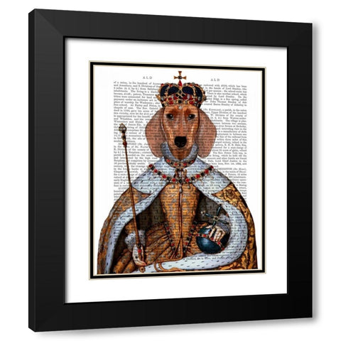 Dachshund Queen Black Modern Wood Framed Art Print with Double Matting by Fab Funky
