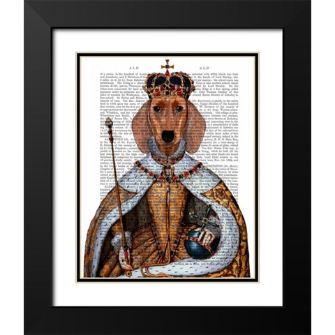 Dachshund Queen Black Modern Wood Framed Art Print with Double Matting by Fab Funky