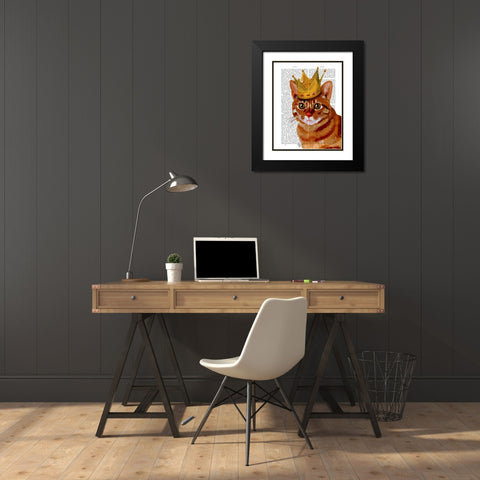 Ginger Cat with Crown Portrai Black Modern Wood Framed Art Print with Double Matting by Fab Funky