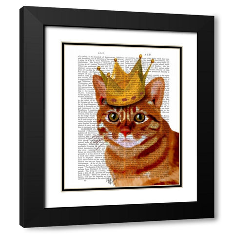 Ginger Cat with Crown Portrai Black Modern Wood Framed Art Print with Double Matting by Fab Funky