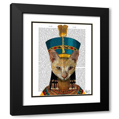Egyptian Queen Cat Black Modern Wood Framed Art Print with Double Matting by Fab Funky