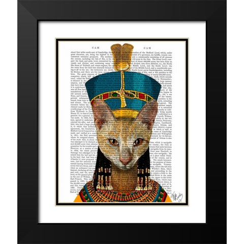 Egyptian Queen Cat Black Modern Wood Framed Art Print with Double Matting by Fab Funky
