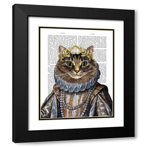 Cat Queen Black Modern Wood Framed Art Print with Double Matting by Fab Funky