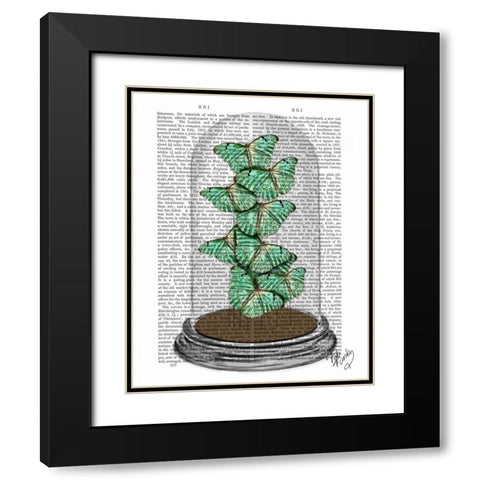 Green Butterflies in Bell Jar Black Modern Wood Framed Art Print with Double Matting by Fab Funky