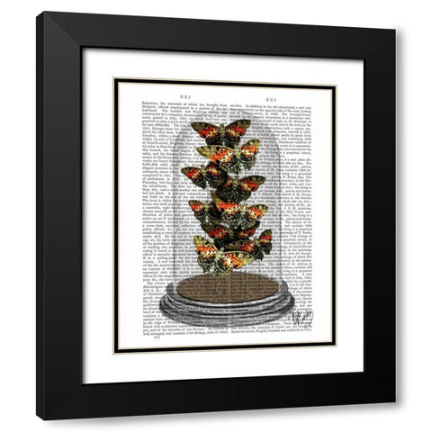 Multicoloured Butterflies in Bell Jar Black Modern Wood Framed Art Print with Double Matting by Fab Funky