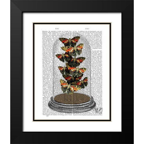 Multicoloured Butterflies in Bell Jar Black Modern Wood Framed Art Print with Double Matting by Fab Funky