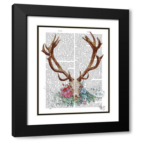 Deer Skull With Flowers 1 Black Modern Wood Framed Art Print with Double Matting by Fab Funky