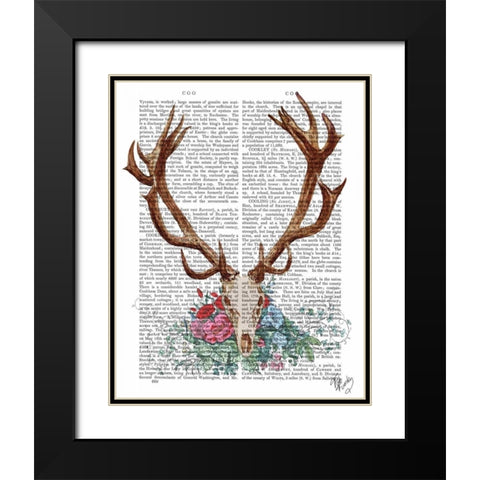 Deer Skull With Flowers 1 Black Modern Wood Framed Art Print with Double Matting by Fab Funky