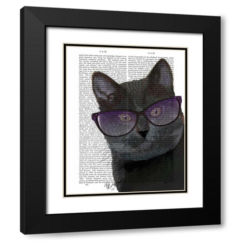 Black Cat with Sunglasses Black Modern Wood Framed Art Print with Double Matting by Fab Funky