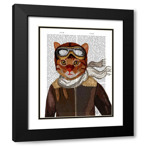 Flying Cat Black Modern Wood Framed Art Print with Double Matting by Fab Funky