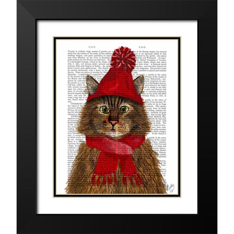 Maine Coon Cat Black Modern Wood Framed Art Print with Double Matting by Fab Funky