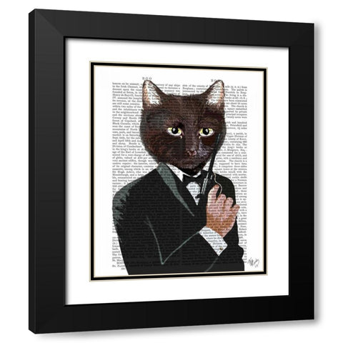 James Bond Cat Black Modern Wood Framed Art Print with Double Matting by Fab Funky