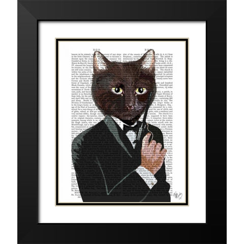 James Bond Cat Black Modern Wood Framed Art Print with Double Matting by Fab Funky