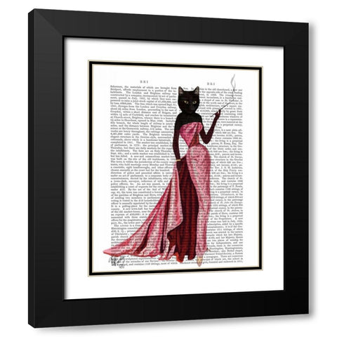 Glamour Cat in Pink Black Modern Wood Framed Art Print with Double Matting by Fab Funky