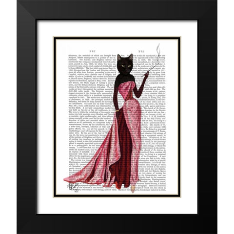 Glamour Cat in Pink Black Modern Wood Framed Art Print with Double Matting by Fab Funky