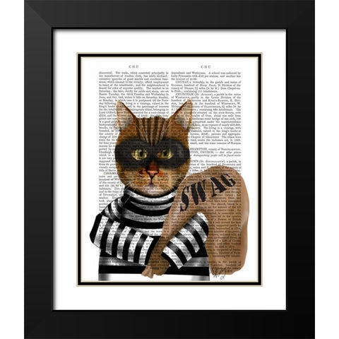 Cat Burglar Black Modern Wood Framed Art Print with Double Matting by Fab Funky