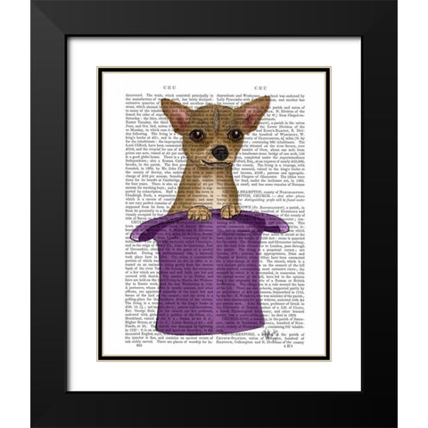 Chihuahua in Top Hat Black Modern Wood Framed Art Print with Double Matting by Fab Funky