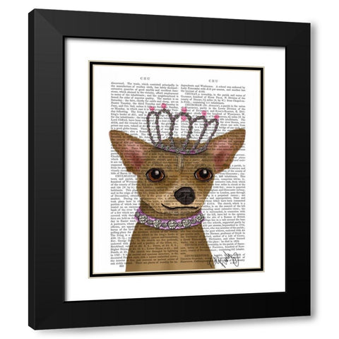 Chihuahua And Tiara Black Modern Wood Framed Art Print with Double Matting by Fab Funky