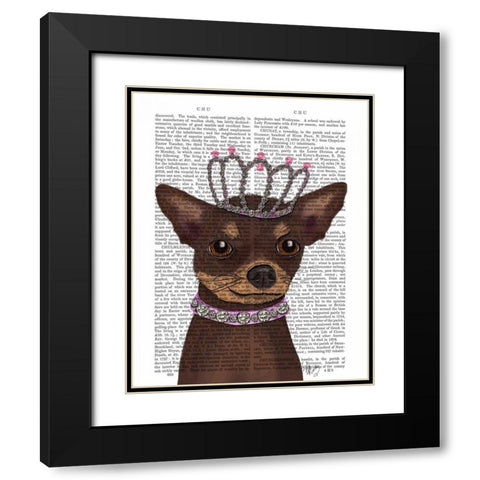 Brown Chihuahua And Tiara Black Modern Wood Framed Art Print with Double Matting by Fab Funky