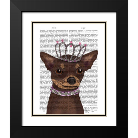 Brown Chihuahua And Tiara Black Modern Wood Framed Art Print with Double Matting by Fab Funky