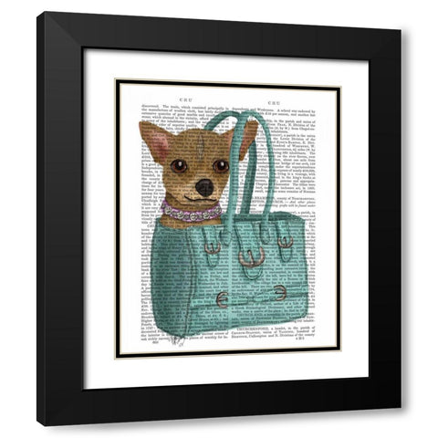 Chihuahua In Bag Black Modern Wood Framed Art Print with Double Matting by Fab Funky