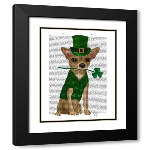 Chihuahua Leprechaun Black Modern Wood Framed Art Print with Double Matting by Fab Funky