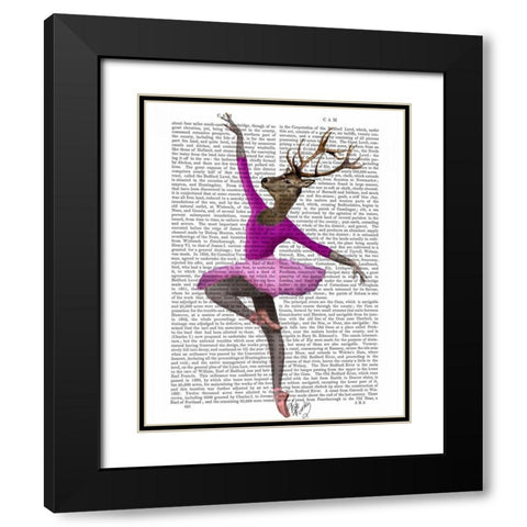 Ballet Deer in Pink Black Modern Wood Framed Art Print with Double Matting by Fab Funky