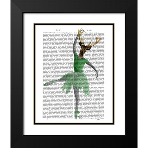 Ballet Deer in Green Black Modern Wood Framed Art Print with Double Matting by Fab Funky