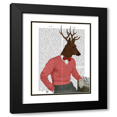 Deer At The Bar Black Modern Wood Framed Art Print with Double Matting by Fab Funky
