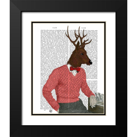 Deer At The Bar Black Modern Wood Framed Art Print with Double Matting by Fab Funky