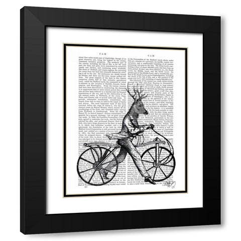 Dandy Deer on Vintage Bicycle Black Modern Wood Framed Art Print with Double Matting by Fab Funky