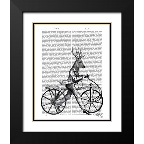 Dandy Deer on Vintage Bicycle Black Modern Wood Framed Art Print with Double Matting by Fab Funky